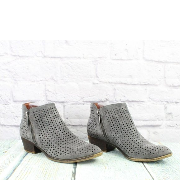 Lucky Brand Gray Suede Side  Zipper  Perforated Ankle Booties Size 6.5 M - Picture 3 of 9